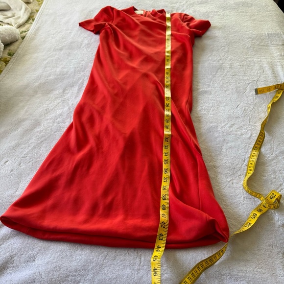 Cedric Charlier Orange Short Sleeve Midi Form Fitting Inverted Hem Dress - Picture 9 of 12